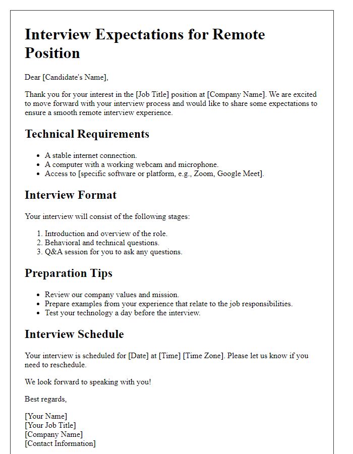 Letter template of interview expectations for remote job interviews