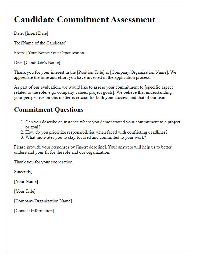 Letter template of candidate commitment assessment