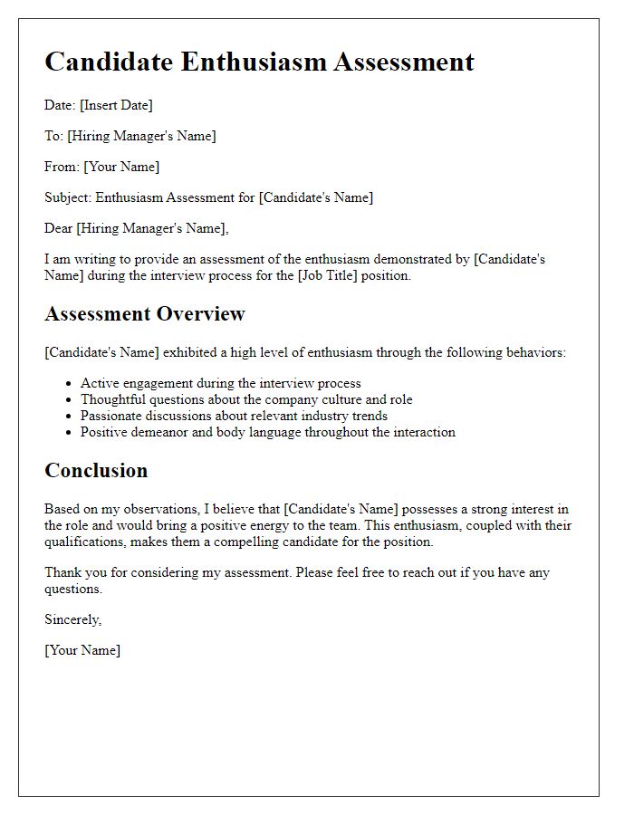 Letter template of candidate enthusiasm assessment