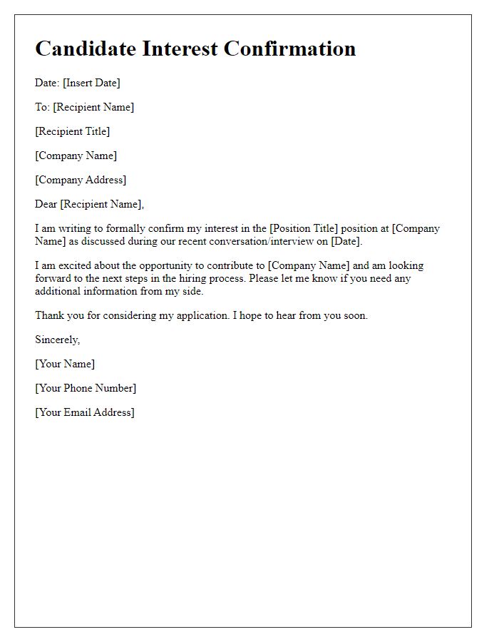 Letter template of candidate interest confirmation