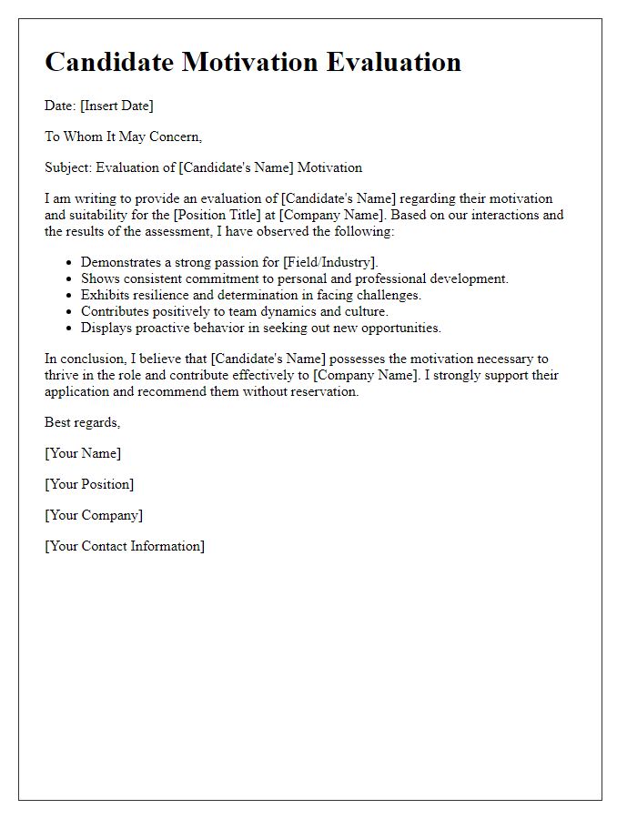 Letter template of candidate motivation evaluation