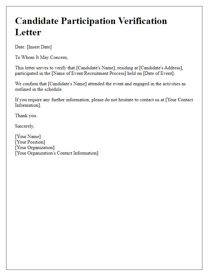 Letter template of candidate participation verification