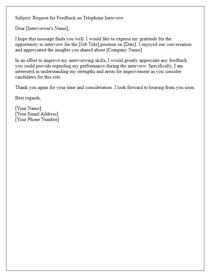 Letter template of telephone interview feedback request