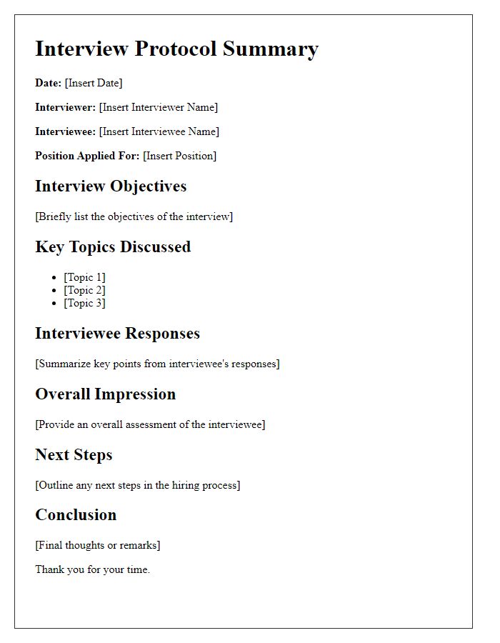 Letter template of Interview Protocol Summary