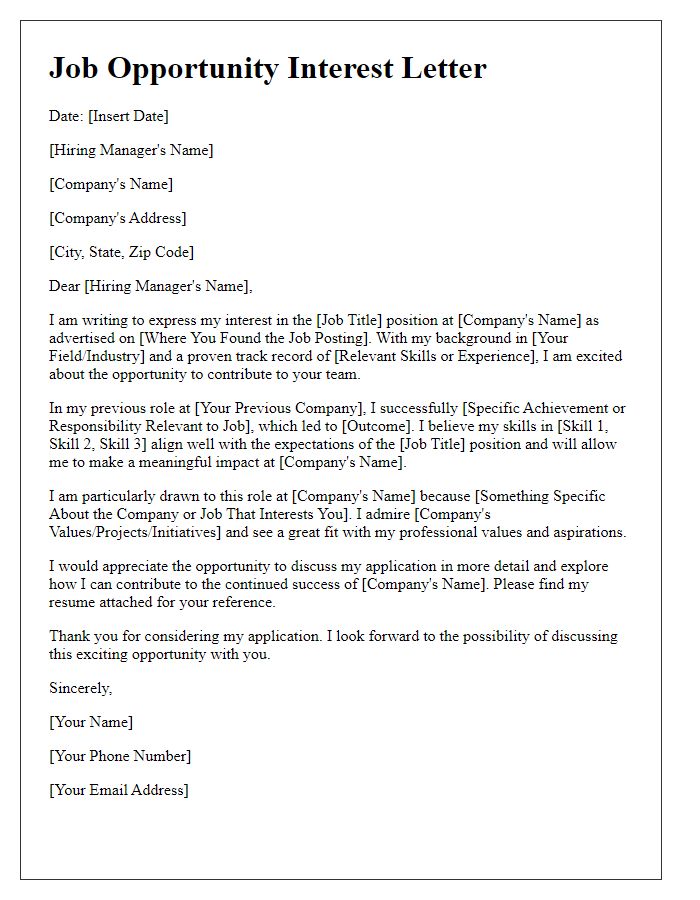 Letter template of job opportunity interest expression