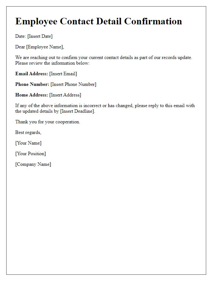 Letter template of employee contact detail confirmation.