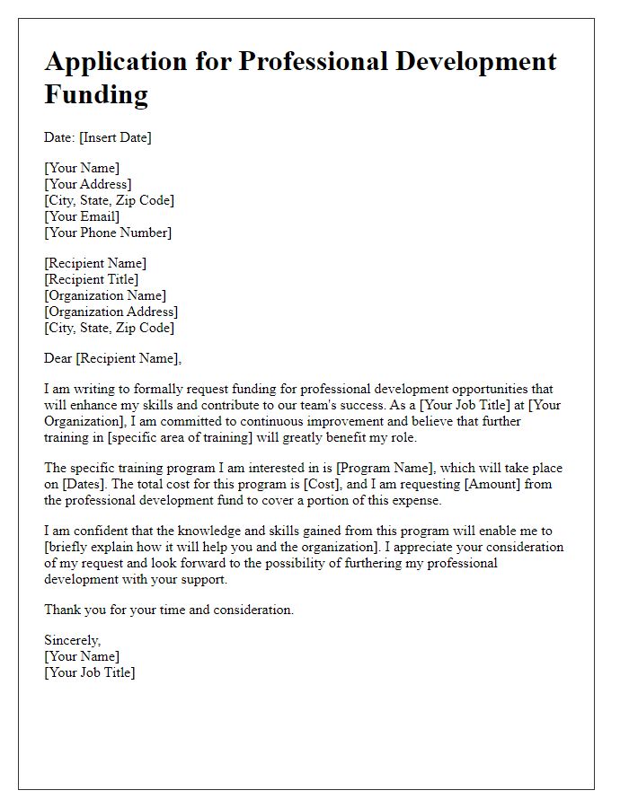 Letter template of application for professional development funding