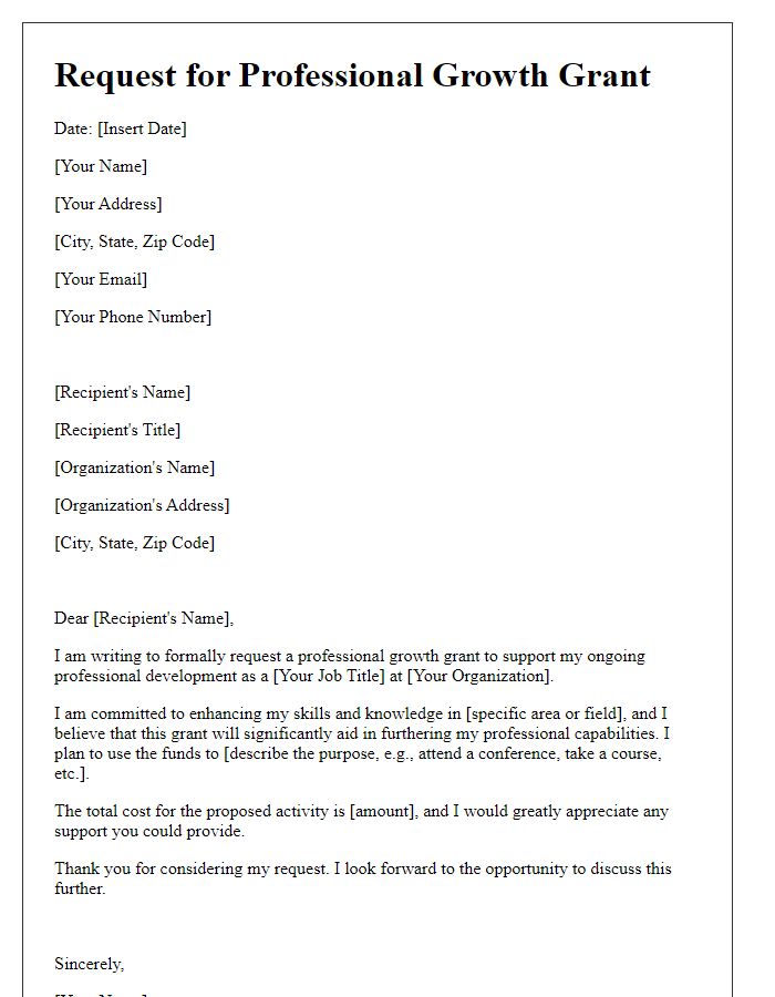 Letter template of request for professional growth grant