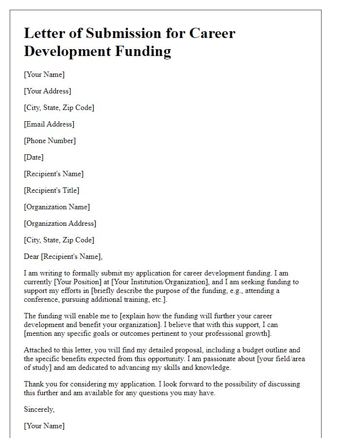 Letter template of submission for career development funding