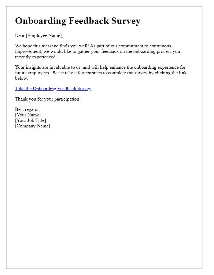 Letter template of onboarding feedback survey