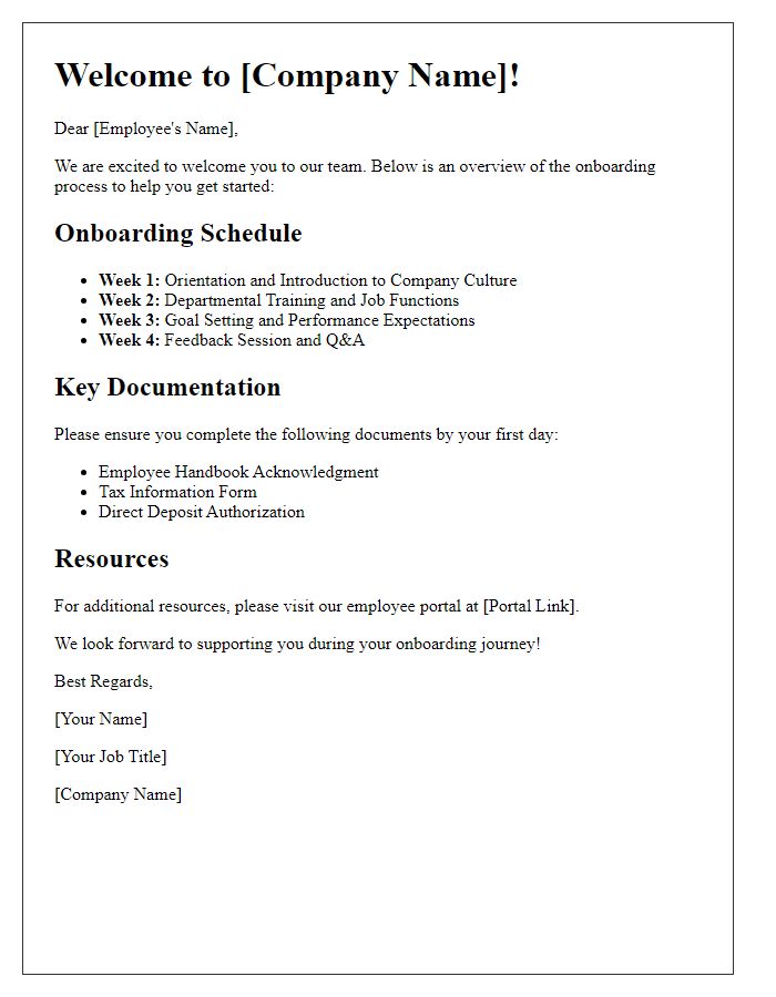 Letter template of onboarding process overview