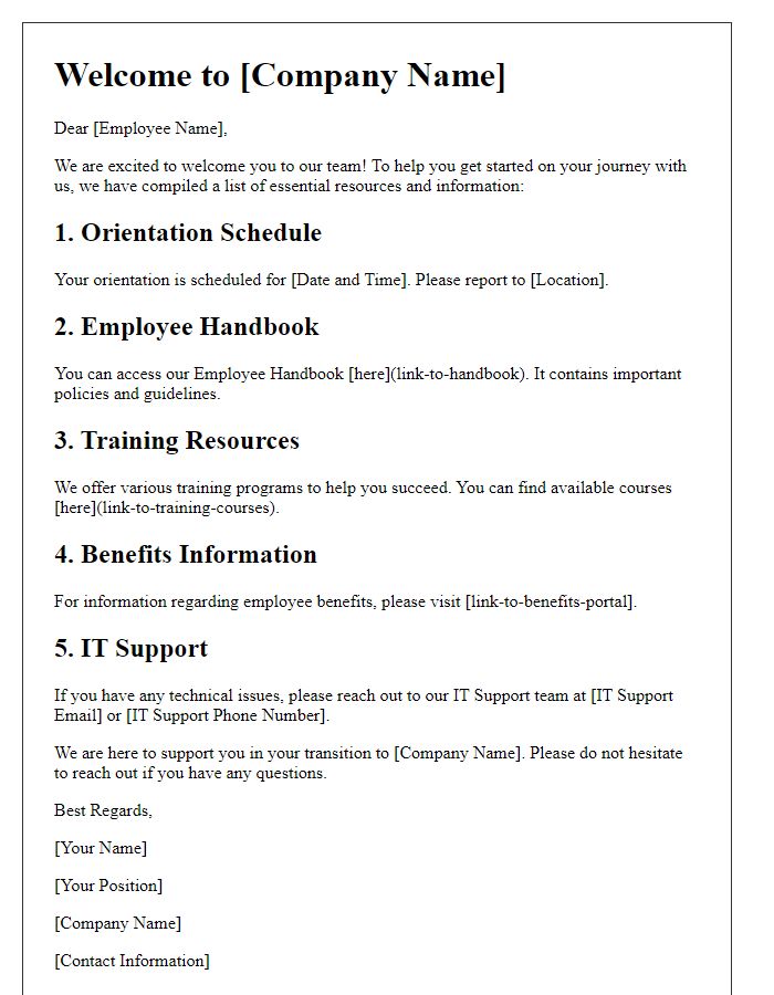 Letter template of resources for new employees