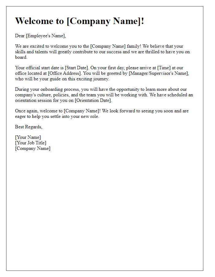 Letter template of welcome letter for onboarding