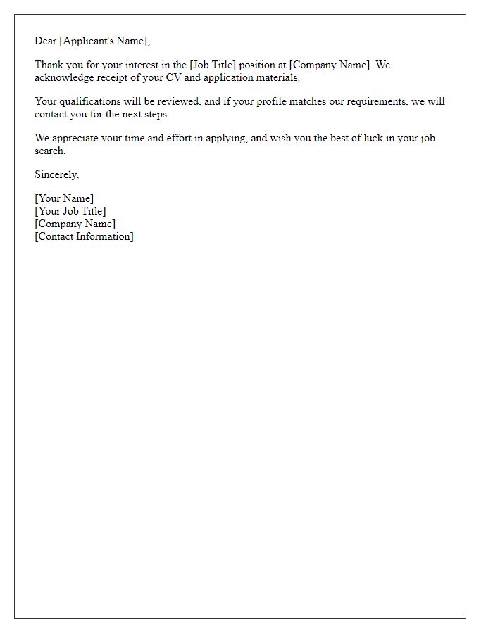 Letter template of acknowledgment for CV submission