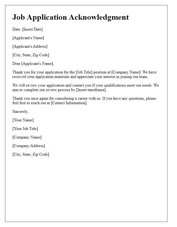 Letter template of acknowledgment for job application