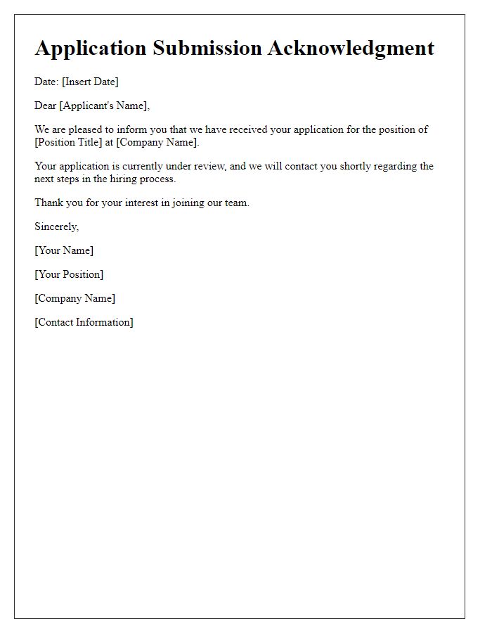 Letter template of application submission acknowledgment