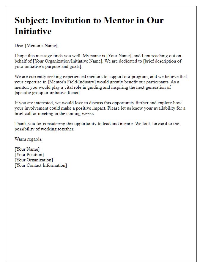 Letter template of outreach for potential mentors in our initiative