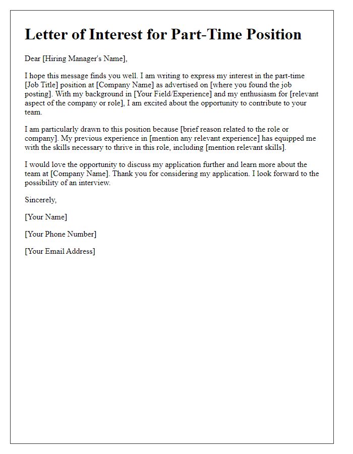 Letter template of expressing interest in part-time interview.