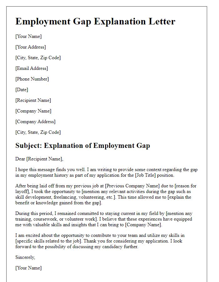 Letter template of Employment Gap After Layoff