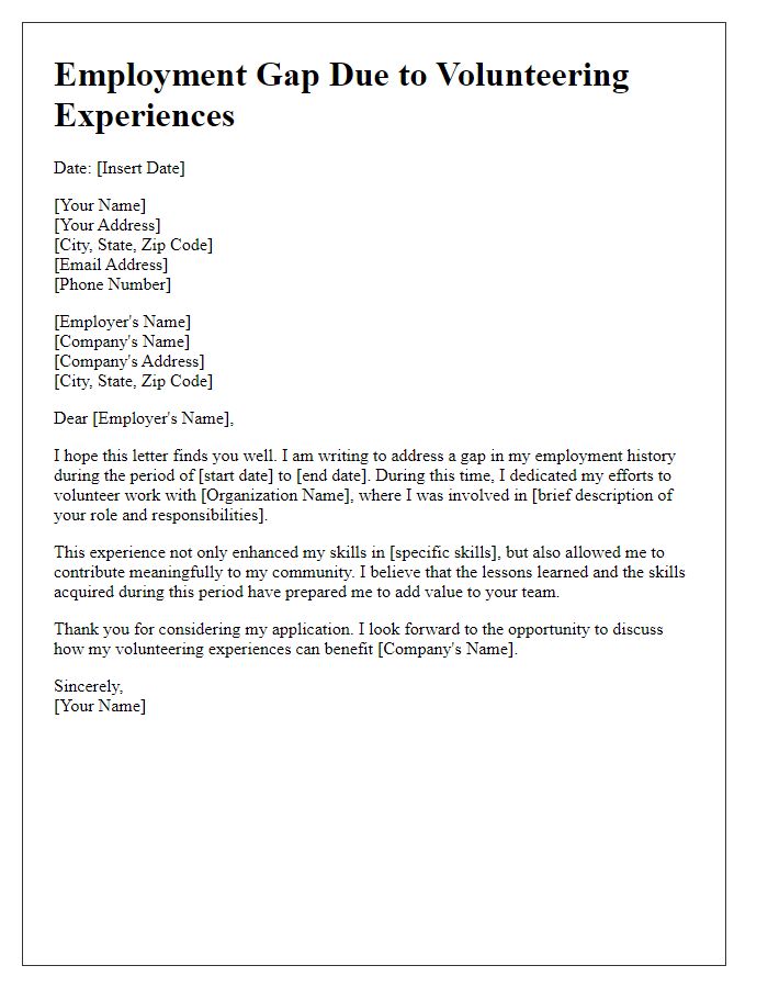 Letter template of Employment Gap for Volunteering Experiences