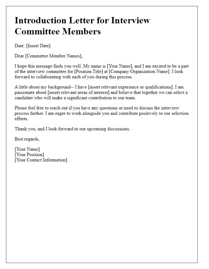 Letter template of introduction for interview committee members