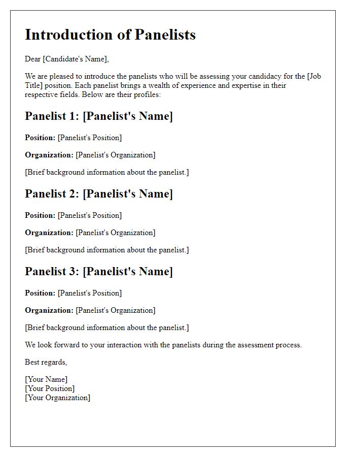 Letter template of introduction for panelists in candidate assessment