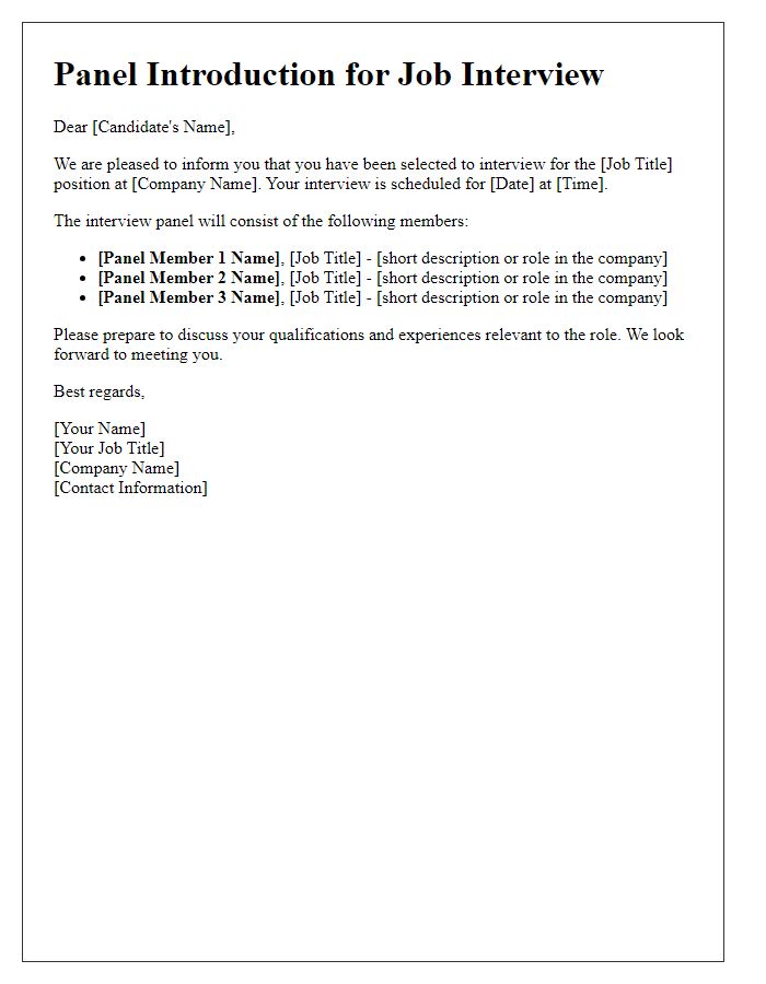 Letter template of panel introduction for job interview candidates