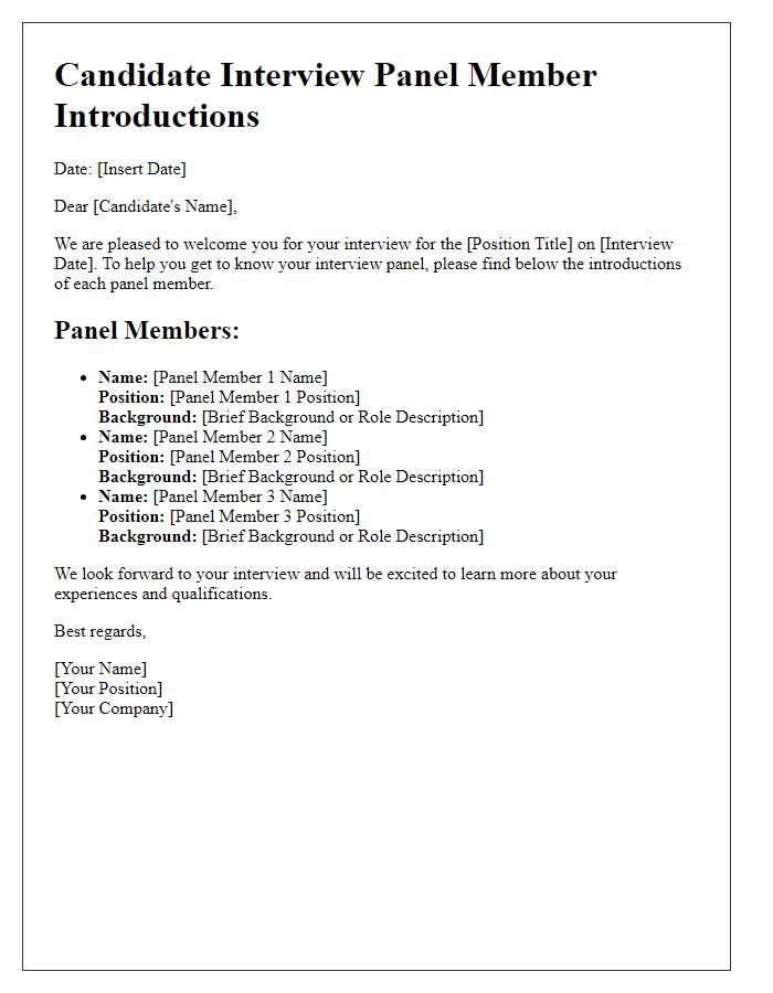 Letter template of panel member introductions for candidate interviews