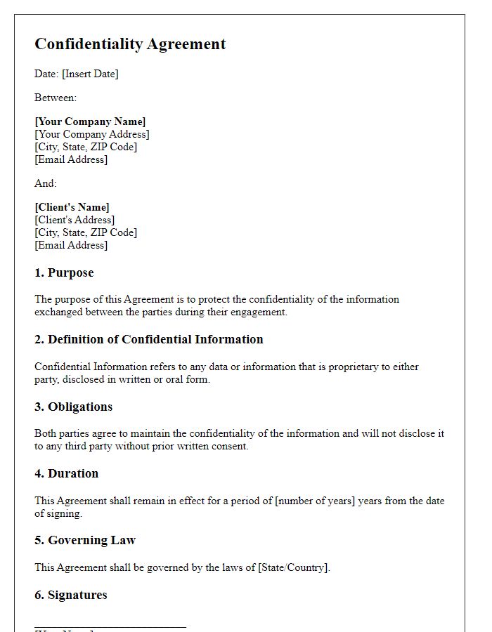 Letter template of confidentiality agreement for client engagement