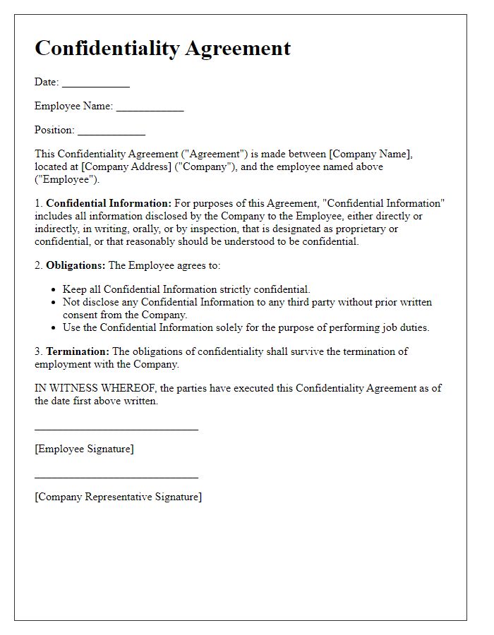 Letter template of confidentiality agreement for employee onboarding