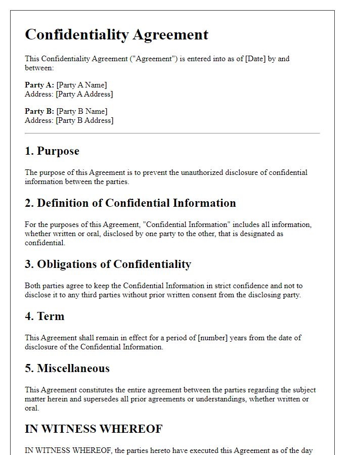 Letter template of confidentiality agreement for non-disclosure among competitors