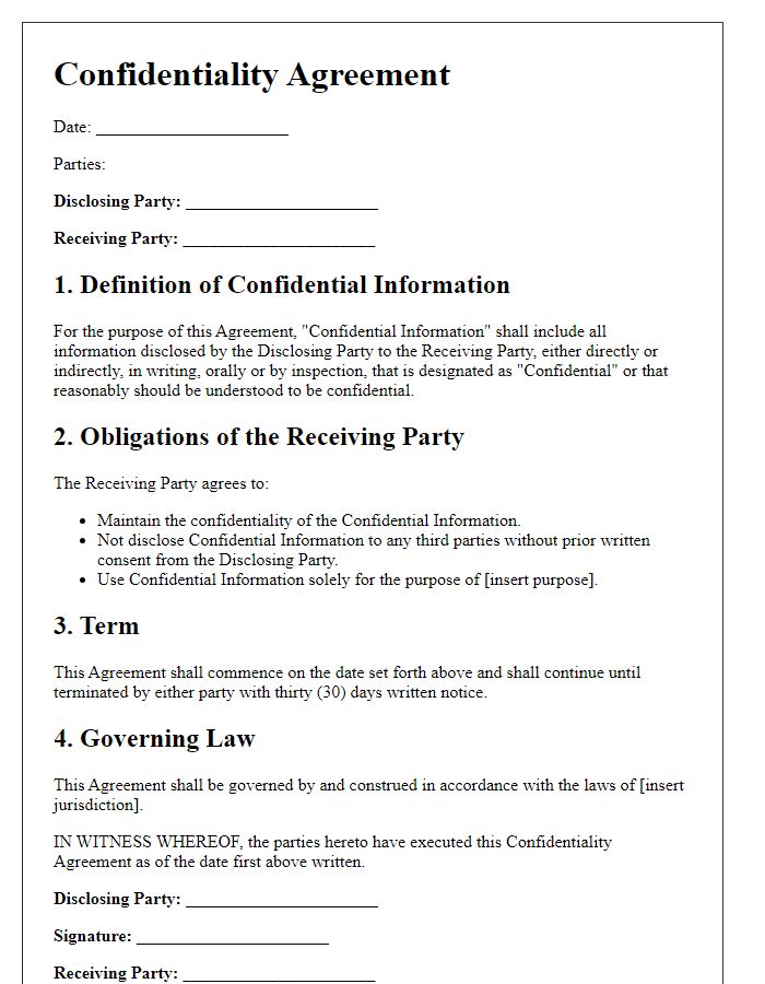 Letter template of confidentiality agreement for vendor relationships