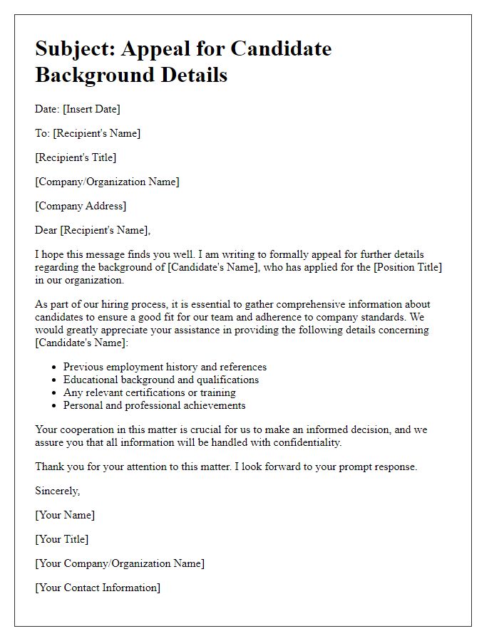 Letter template of appeal for candidate background details