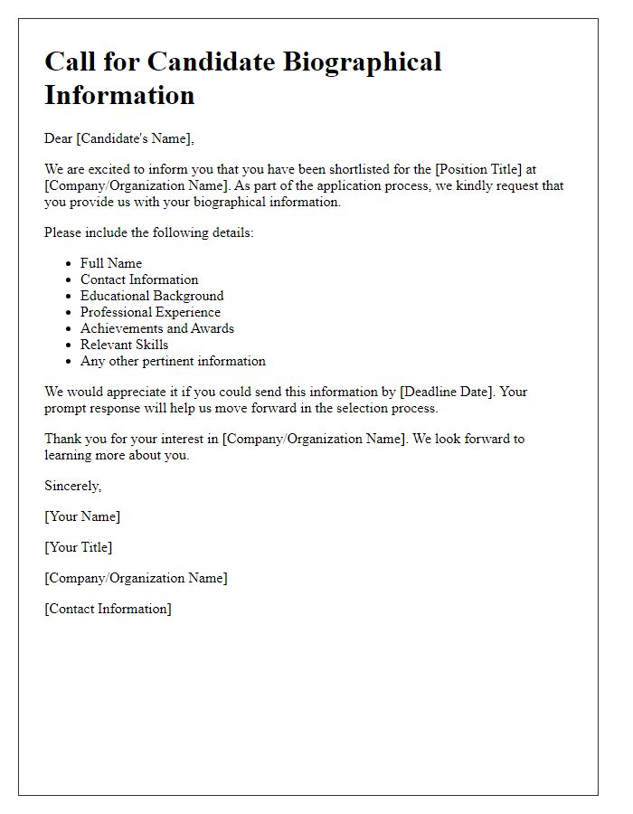 Letter template of call for candidate biographical information