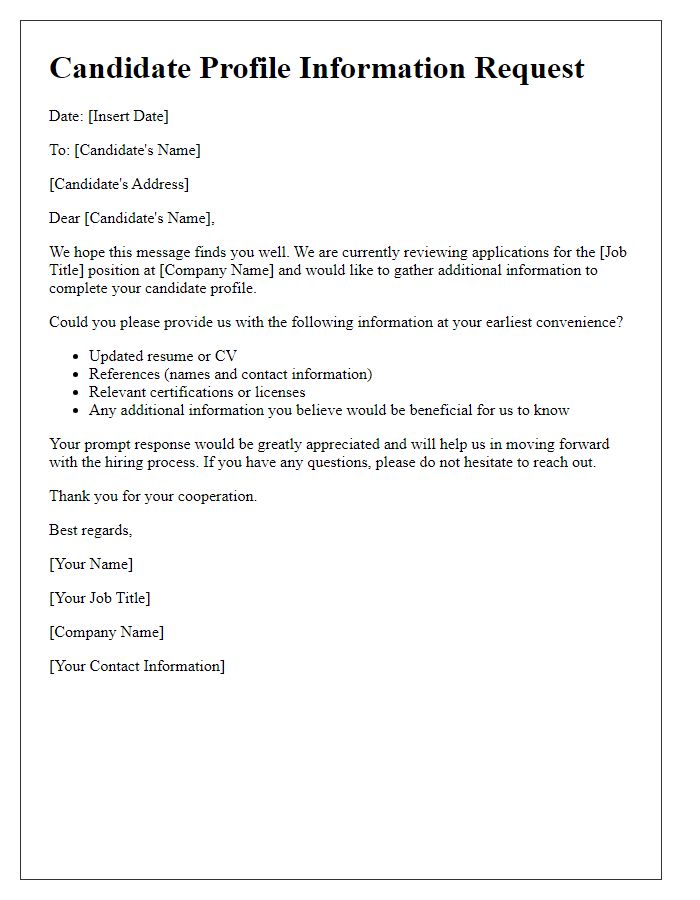 Letter template of candidate profile information request