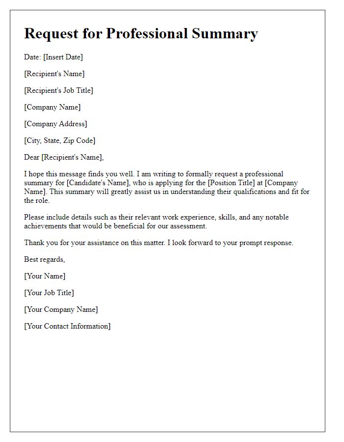 Letter template of request for candidate professional summary