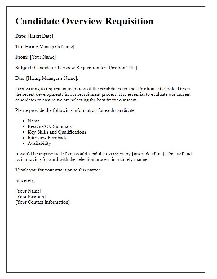 Letter template of requisition for candidate overview