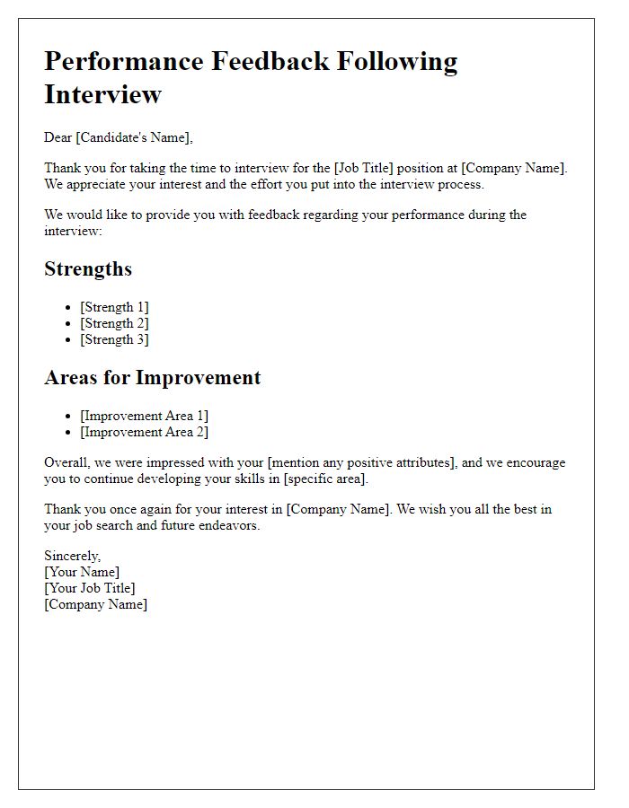 Letter template of performance feedback following interview