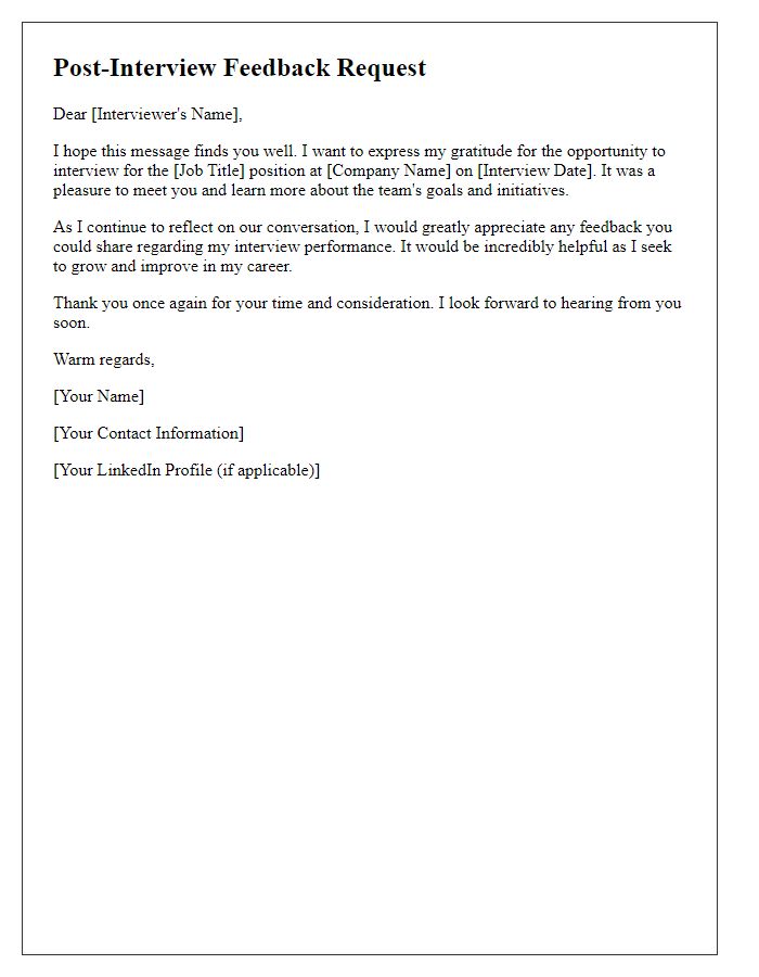 Letter template of post-interview feedback request