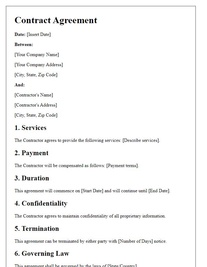 Letter template of contract agreement for contractor role