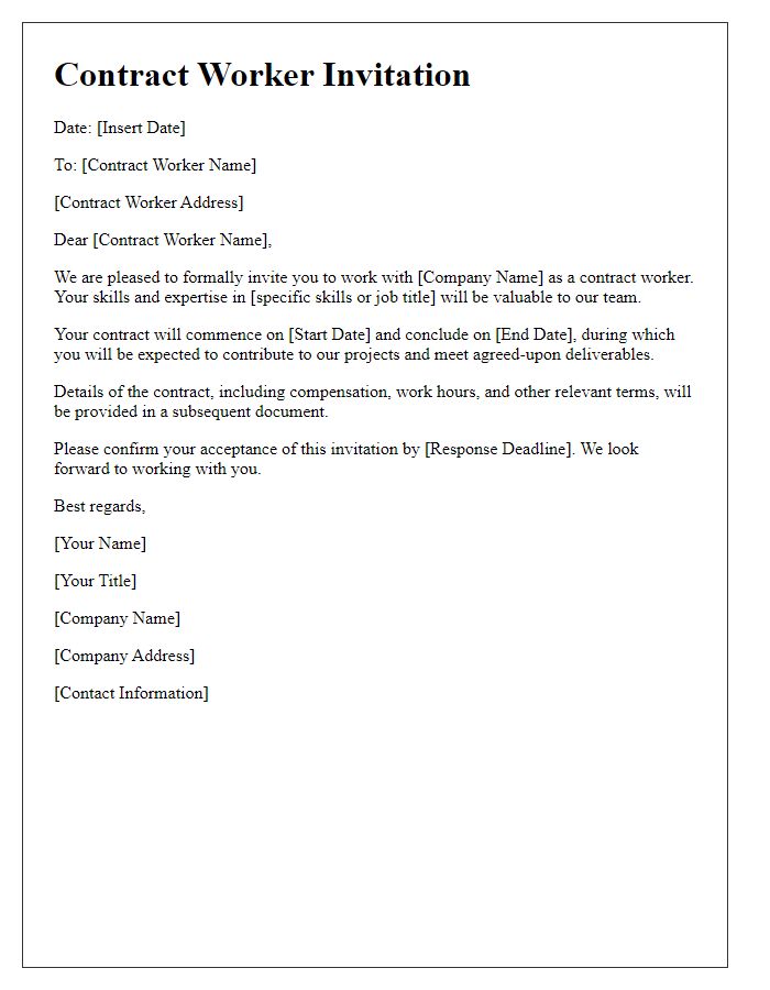 Letter template of contract worker invitation