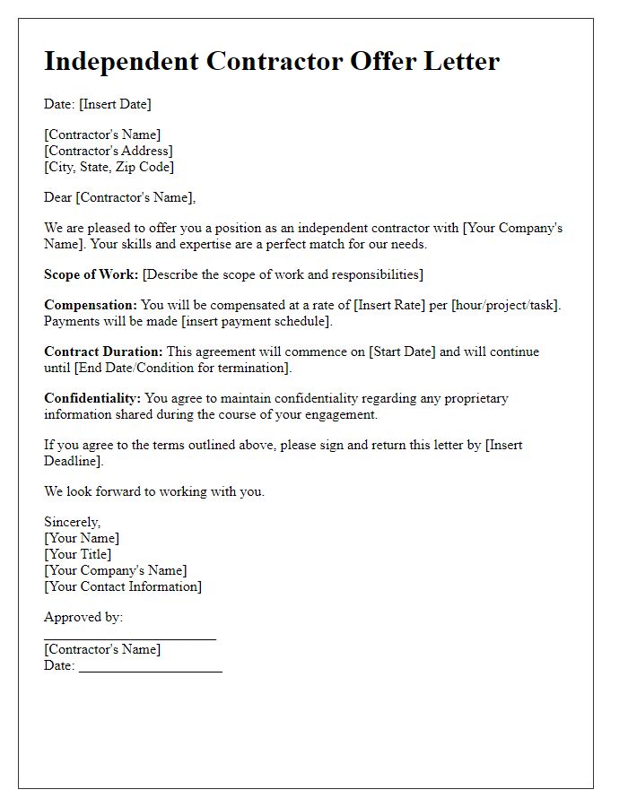 Letter template of independent contractor offer