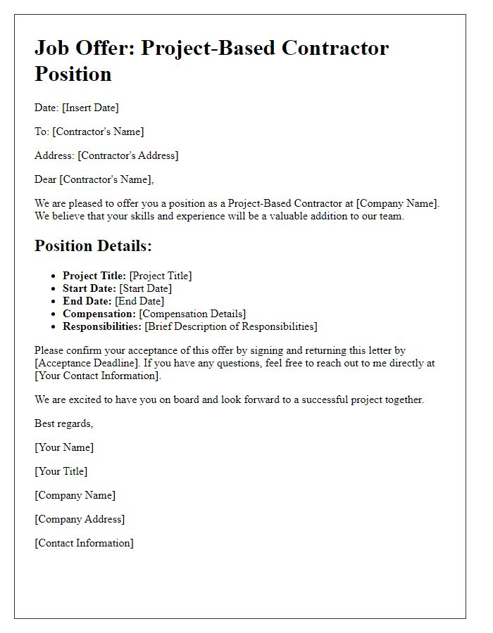 Letter template of project-based contractor position offer