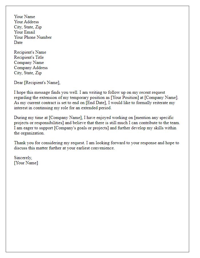 Letter template of follow-up request for a temporary job extension