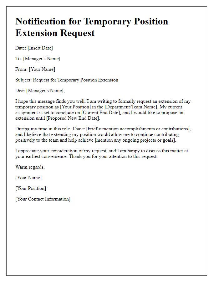 Letter template of notification for temporary position extension request