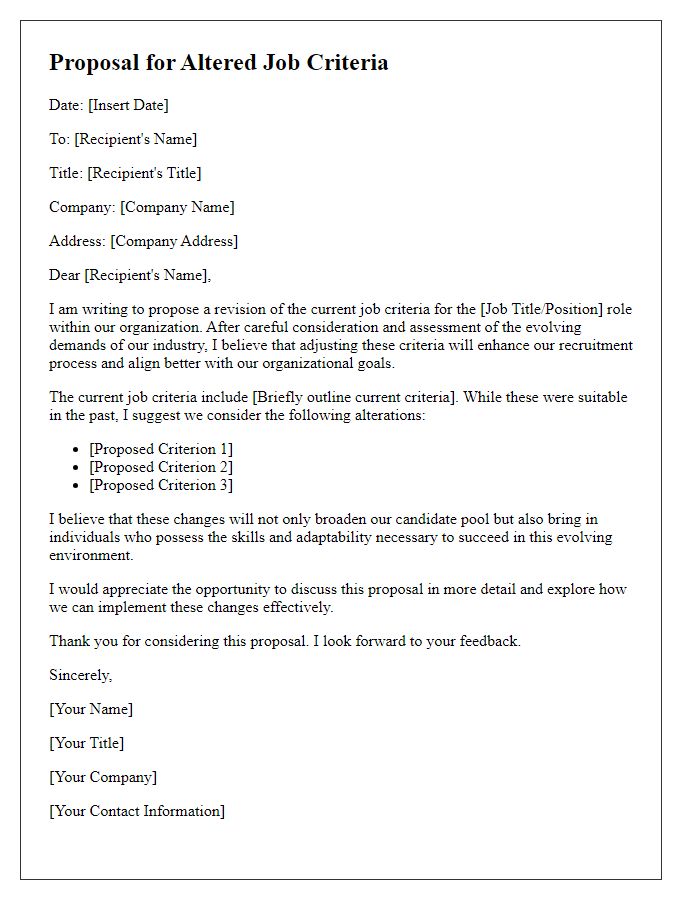 Letter template of proposal for altered job criteria