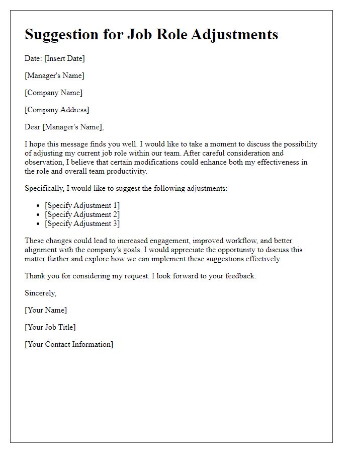 Letter template of suggestion for job role adjustments