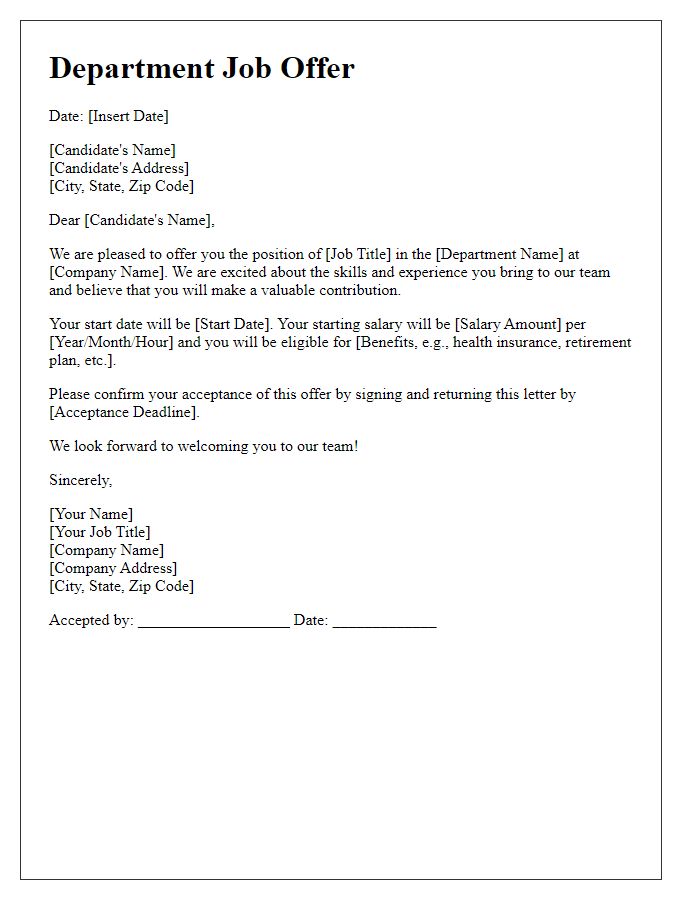 Letter template of departmental job offer