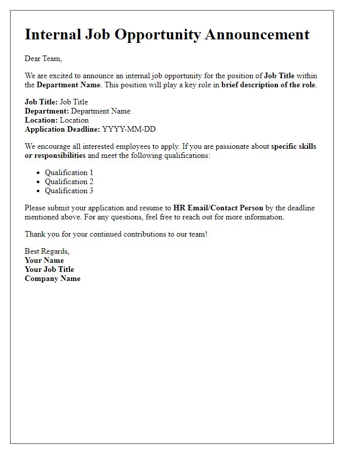 Letter template of internal job opportunity announcement