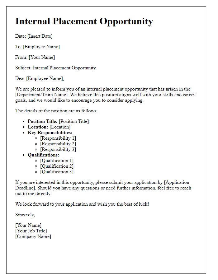 Letter template of internal placement opportunity